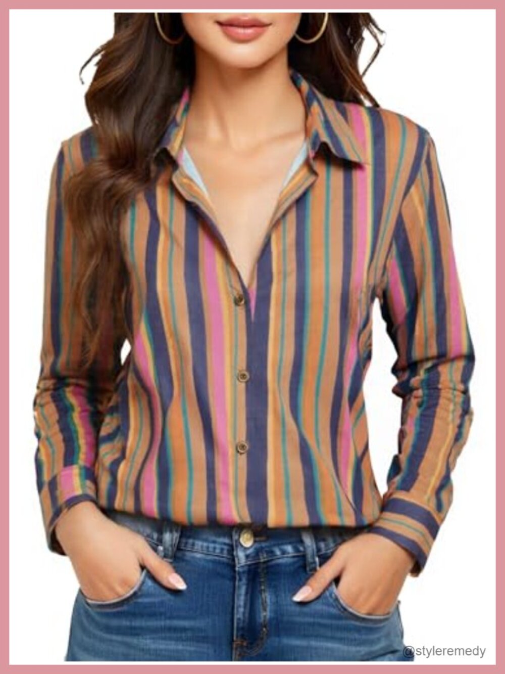 Womens Non-Iron Wrinkle-Free Button Down Long Sleeve Dress Shirt